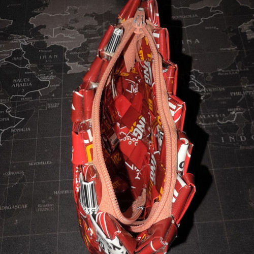 Handmade waterproof toiletry bag from recycled cigarette packs like new, red