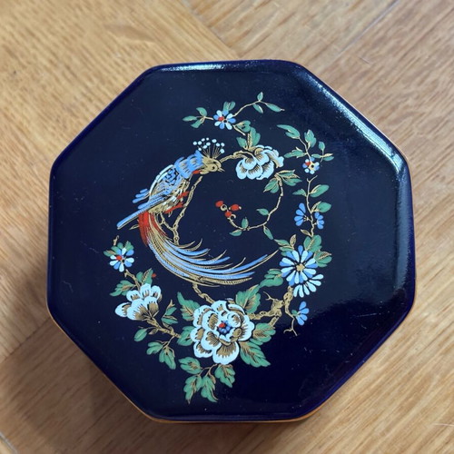 Small porcelain jewellery box blue cobalt and 24k gold new