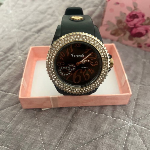 Ferendi women's watch used, black with rhinestones