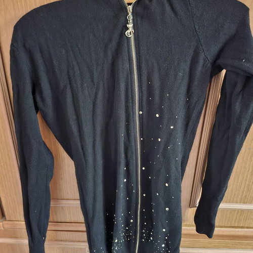 Long black knitted cardigan with strass details like new (L/XL)