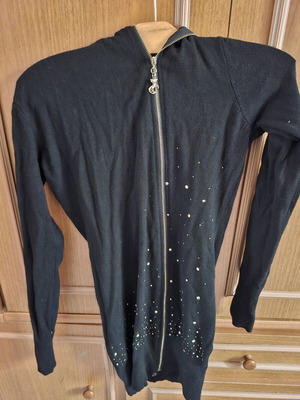 Long black knitted cardigan with strass details like new (L/XL)