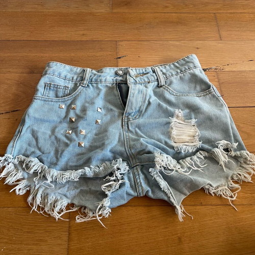 Shorts with fringes used, light blue rock style, size S
