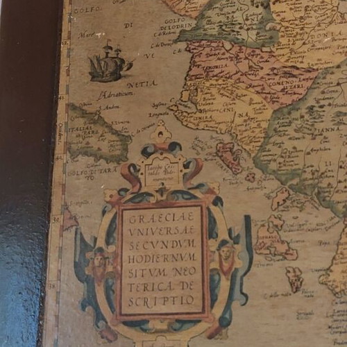 Wooden vintage board used with decorative map of Europe
