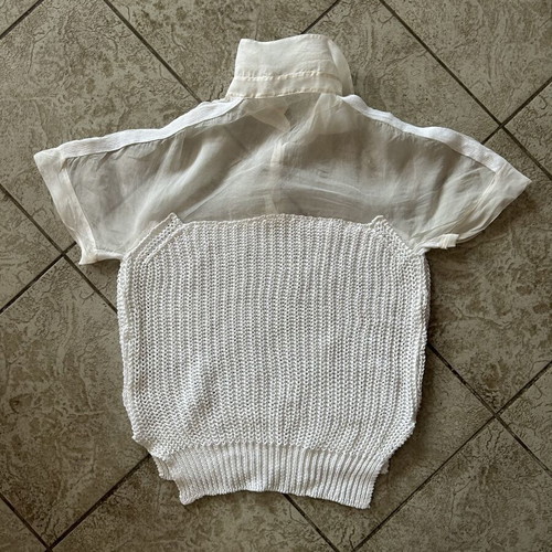 White shirt with knitted texture and two different fabrics, size M
