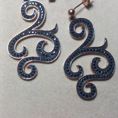 Gregio silver rose gold earrings with black zirconia new