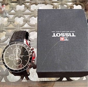 TISSOT T-Sport V8 Automatic Chronograph Stainless Steel Black Leather Strap T1064271605100