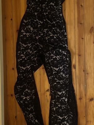 Decoro lace jumpsuit black with blue lining, one size