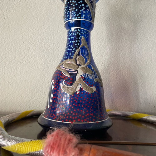 Hookah used with blue glass and brass coating