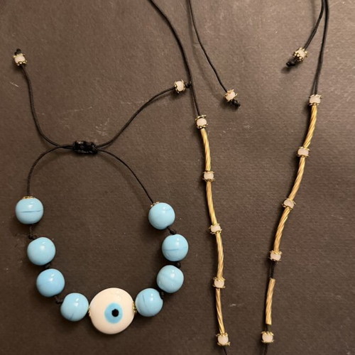 Turquoise Heart Necklace and Bracelet Set with Glass Eye New