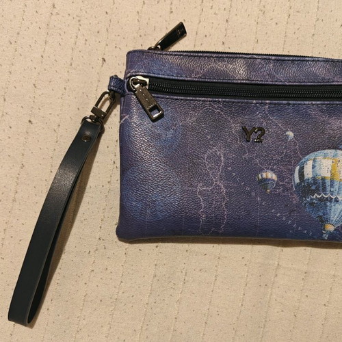Y Not? Wristlet clutch new, white and blue