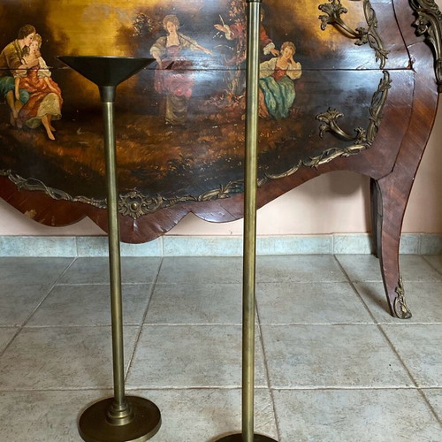 Vintage brass floor candlesticks used, set of 3 pieces