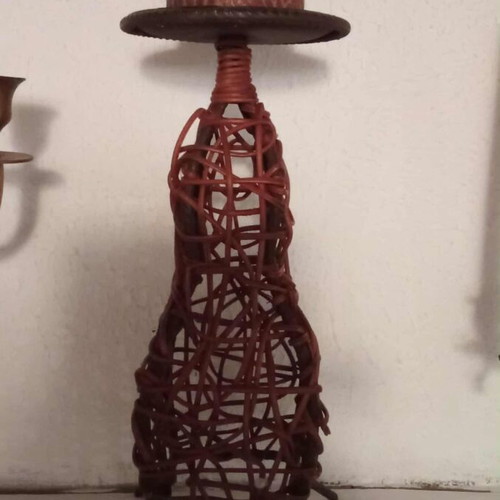 Monokero handmade candlestick like new, metal and wicker