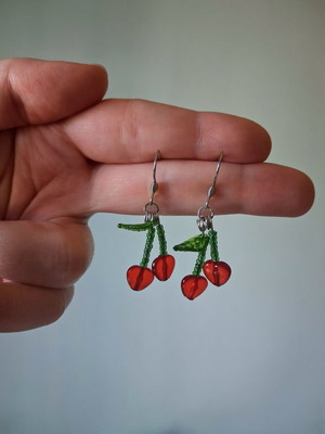 Cherry heart handmade earrings new, pure steel