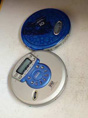 Vintage portable CD players Citizen PCD-2065EE and iQ BBS used for repair or parts