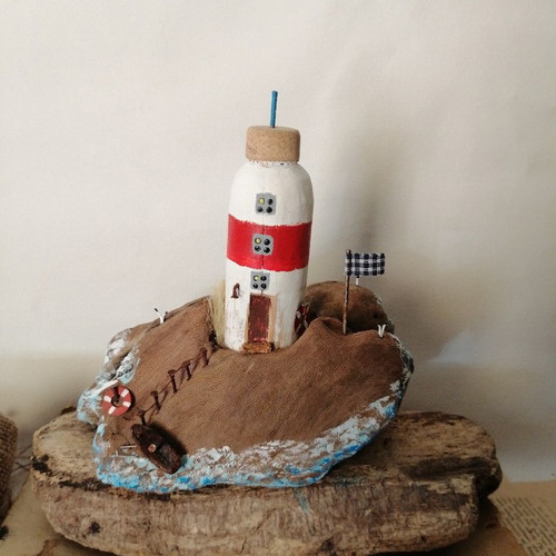 Shabby chic lighthouse made of driftwood new