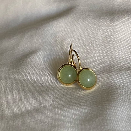 Handmade minimal retro earrings with green aventurine stone, gold color