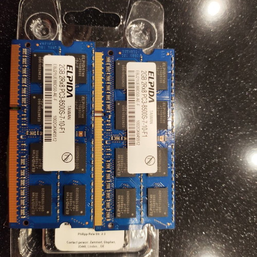 Elpida 2GB 2Rx8 PC3-8500S-7-10-F1 laptop memory used