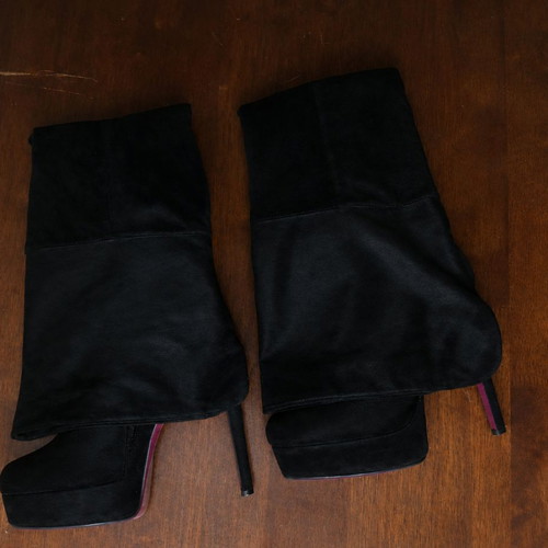 Black suede tall boots size 38 used with platform sole