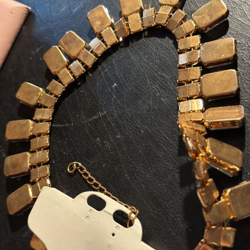 Necklace with rhinestones and extension chain, new, gold-colored