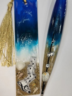 Handmade pen and bookmark set sea theme, new