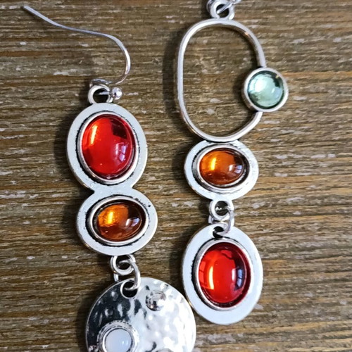 Women's stainless steel earrings with cabochon amber stones new