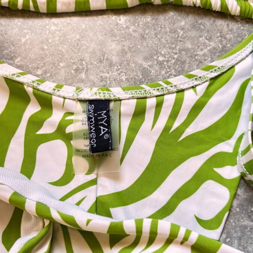 Women's bikini swimsuit used, green and white leopard print, size S/M