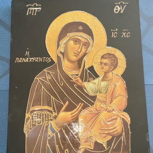Handmade Virgin Mary icon used, 28x22 cm, solid wood