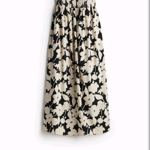 Off-Shoulder Dress with Flowers and Smocking, H&M, like new, black, size L