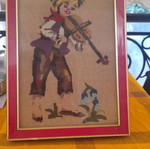 Small hand-stitched violinist embroidery, 30 cm height