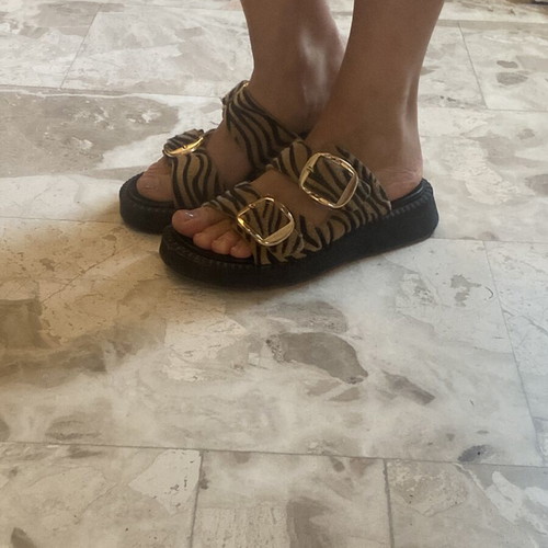 Women's slippers with buckles like new, Greek handmade