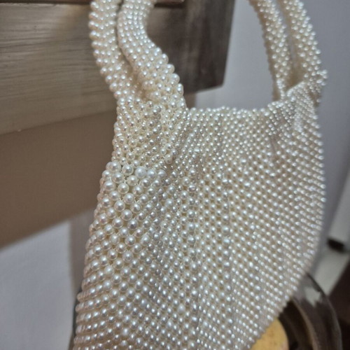 Women's handbag with real pearls like new, beige