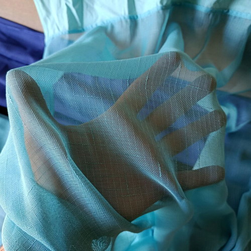 Curtain set with tabs like new, blue and electric blue, 1.35x2.70m each