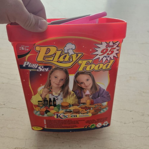 Play Food Set used with fake fruits, vegetables, sweets, and utensils