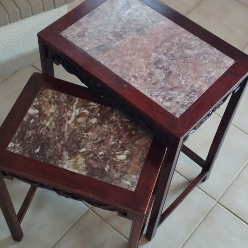 Zigon tables used, wood and marble