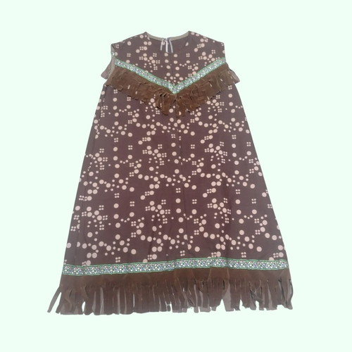Handmade girls' dress 7-8 years, brown with fringes