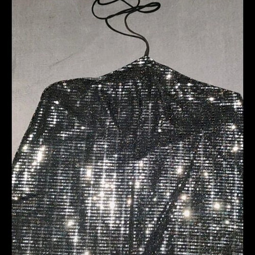 Zara Basic silver top new, lingerie style with shiny sequins, large
