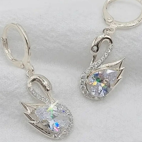 Swan Drop Earrings new, silver color