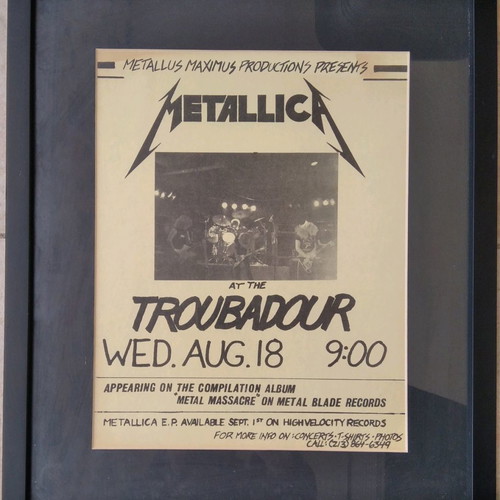 Metallica Live At The Troubadour 1982 poster in frame used