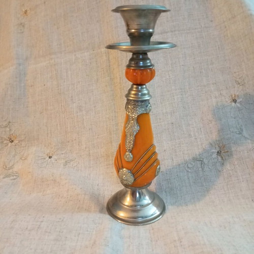 Bakelite and metal candlestick used, 34.5 cm