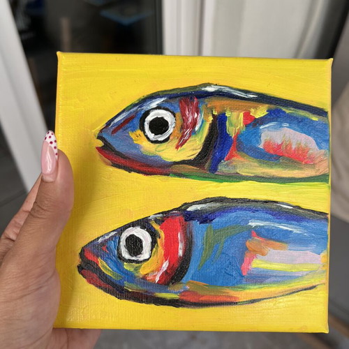 Fish oil painting on canvas, original art
