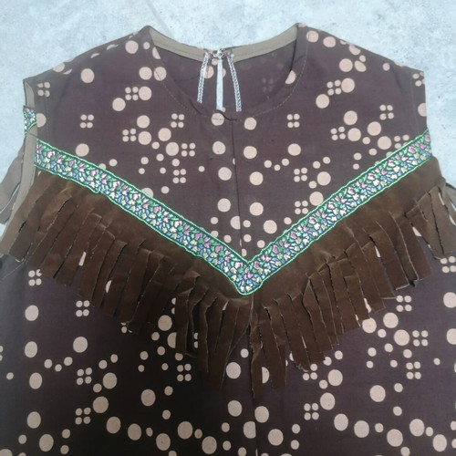 Handmade girls' dress 7-8 years, brown with fringes