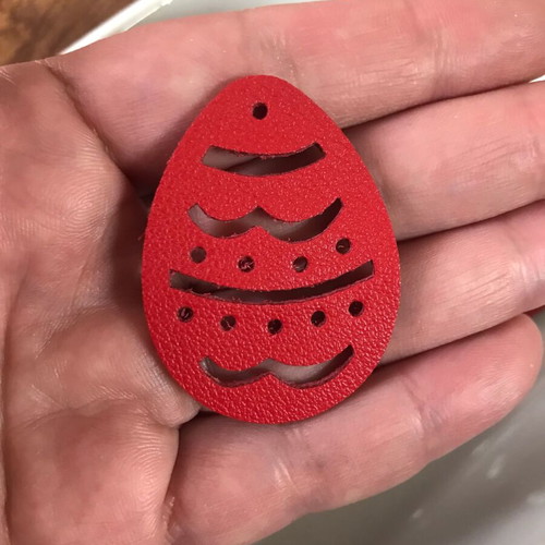 Set of 4 red Easter synthetic leather egg craft elements