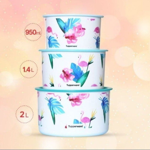 Tupperware One Touch Canister Set Flamingo 3 pcs 950ml 1.4L 2L new