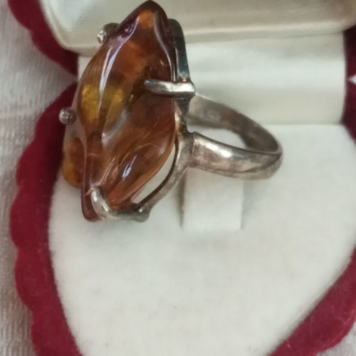Silver 925 ring with Russian amber, size 54-55