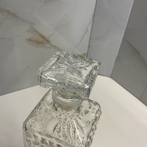 Vintage crystal decanter 1960–1970 with silver classical medal and stopper