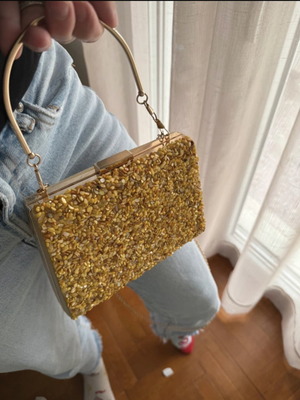 Clutch bag like new, gold with stones and iridescent fabric