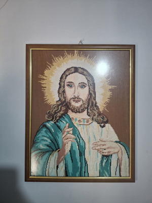 Large embroidered framed artwork like new