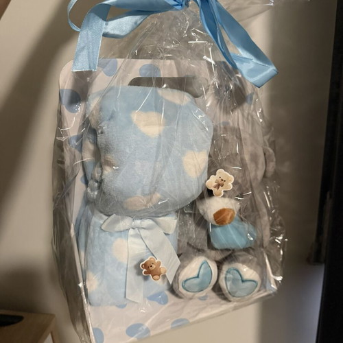 Newborn Baby Boy Gift Set with Teddy Bear and Blanket