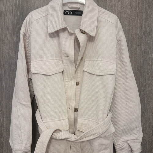Zara Corduroy Jacket with Detachable Belt, Like New, Ecru