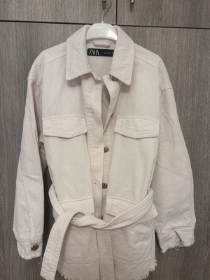Zara Corduroy Jacket with Detachable Belt, Like New, Ecru